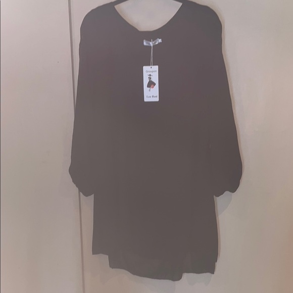 Leo Rossi Women's Black uneven hemmed mini dress with open long sleeve size L - Picture 1 of 11